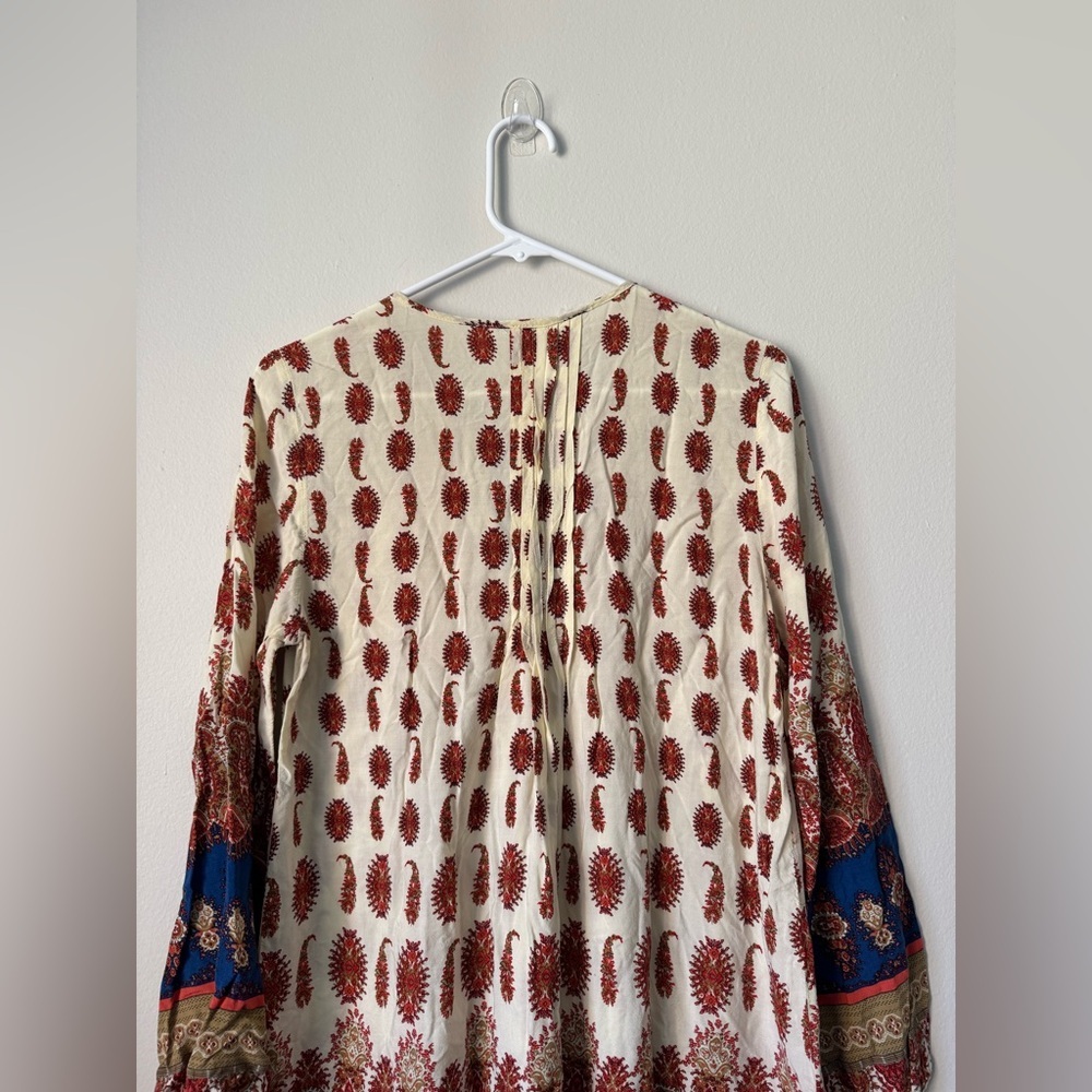 PPLA Boho Festive Dress Women's Cream Red Vintage Retro Size M - Picture 6 of 8